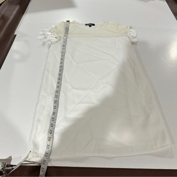 Lulus Iced Latte White Short Sleeve Tassel Shift Dress Size S - Picture 12 of 12